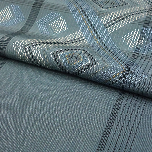 首里織 花織名古屋帯 てぃ花工房 神谷恵子 正絹 灰みの青 菱 九寸帯 カジュアル 沖縄県伝統工芸品［418,000円］ 枚目