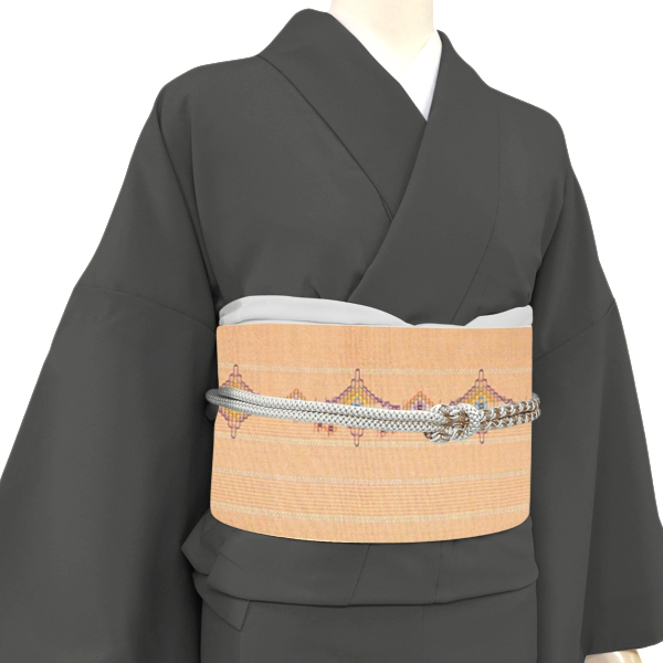 首里織 花織 名古屋帯 てぃ花工房 上原初子 正絹 薄オレンジ色 帯 九寸帯 カジュアル 沖縄県伝統工芸品［418,000円］ 枚目