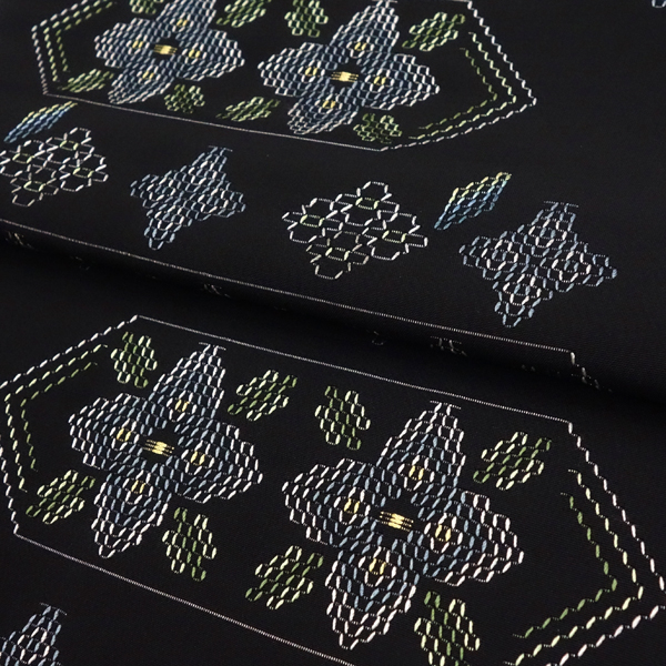 首里織 花織 名古屋帯 てぃ花工房 神谷恵子 黒 正絹 帯 九寸帯 カジュアル 沖縄県伝統工芸品［418,000円］ 枚目