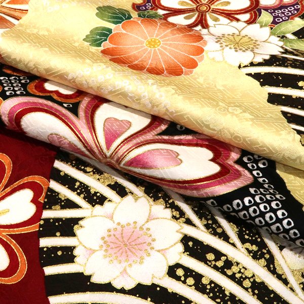 振袖 古典柄 道長取り 牡丹 松竹梅 ワインレッド 正絹 フォーマル 着物 成人式 枚目