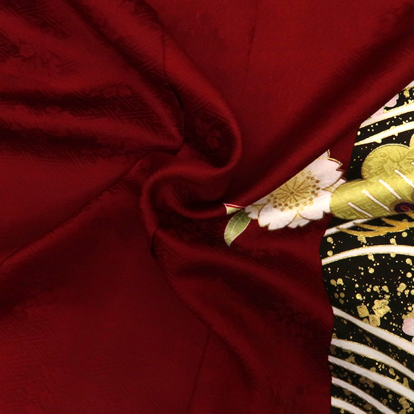 振袖 古典柄 道長取り 牡丹 松竹梅 ワインレッド 正絹 フォーマル 着物 成人式 枚目