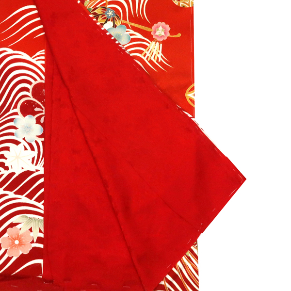 型染め京友禅 振袖 朱色 赤 古典柄 花くす玉 菊 桜 こっぽり 正絹 フォーマル 着物 成人式［143,000円］ 枚目