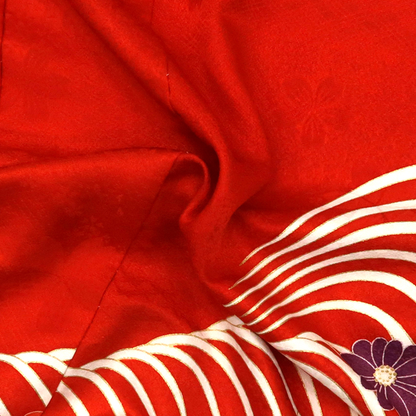 型染め京友禅 振袖 朱色 赤 古典柄 花くす玉 菊 桜 こっぽり 正絹 フォーマル 着物 成人式［143,000円］ 枚目