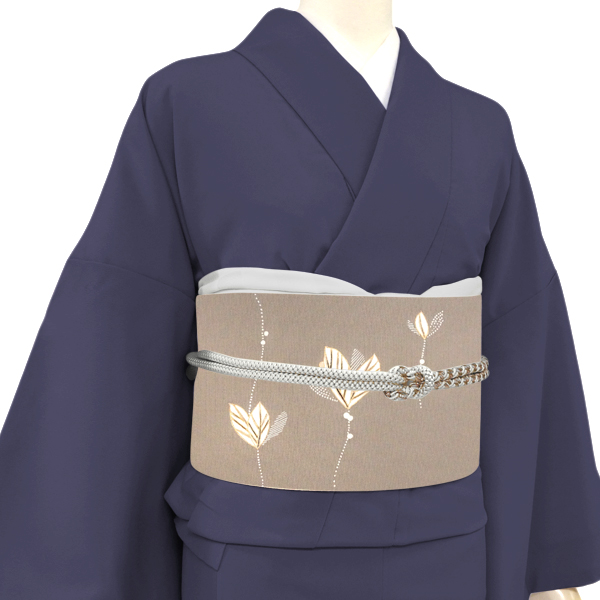 一富司 名古屋帯 グレージュ 正絹 葉柄 染め帯 京友禅［198,000円］ 枚目