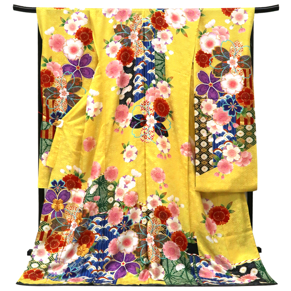 関芳 IKKO 振袖 黄色 古典柄 桜 青海波 花菱 正絹 フォーマル 成人式 卒業式［143,000円］ 枚目