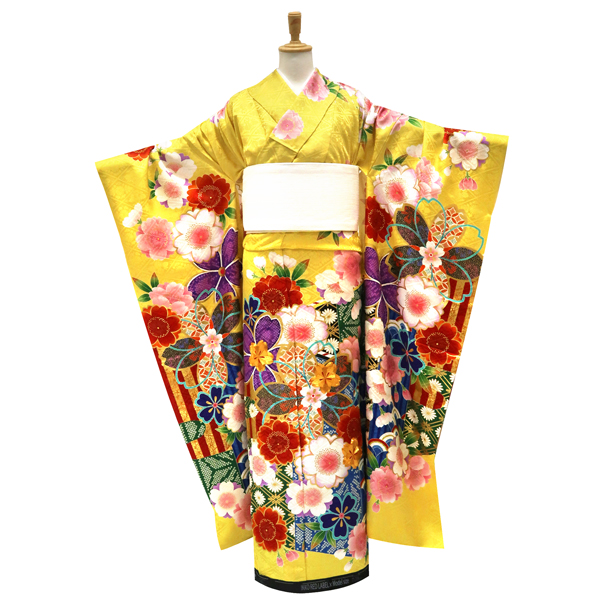関芳 IKKO 振袖 黄色 古典柄 桜 青海波 花菱 正絹 フォーマル 成人式 卒業式［143,000円］ 枚目