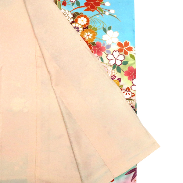 振袖 水色 古典柄 花の丸 牡丹  桜 牡丹 正絹 フォーマル 着物 成人式［121,000円］ 枚目