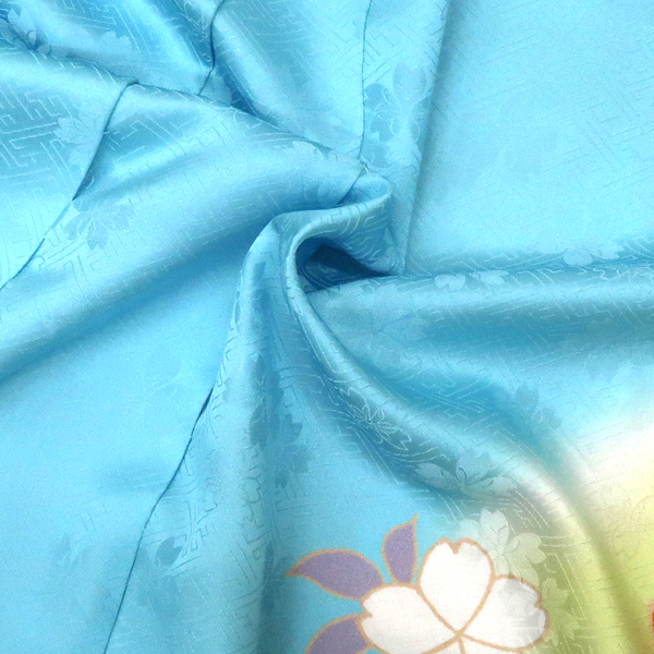 振袖 水色 古典柄 花の丸 牡丹  桜 牡丹 正絹 フォーマル 着物 成人式［121,000円］ 枚目