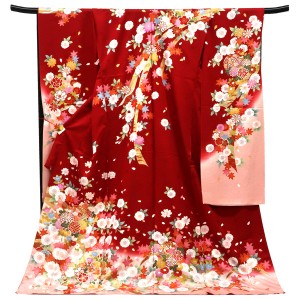 振袖 赤 ピンク 古典柄 毬 桜 菊 楓 正絹 フォーマル 着物 成人式 卒業式［110,000円］