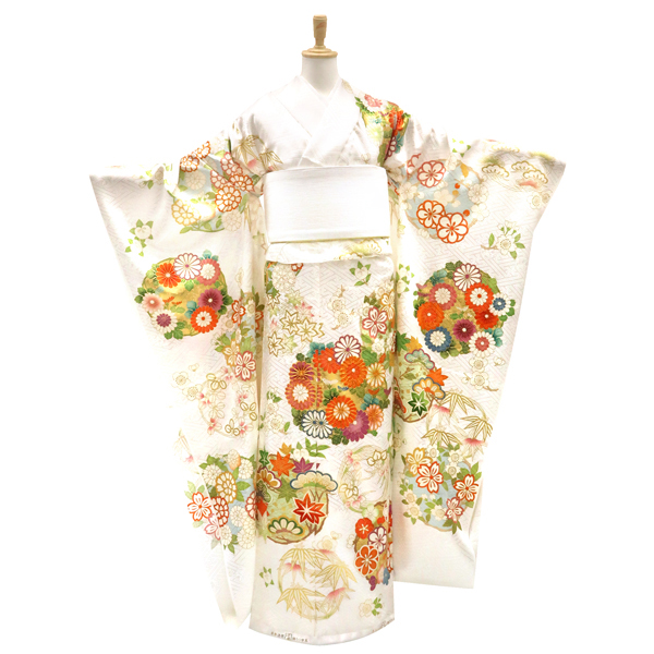 吉澤織物 吉澤の友禅 振袖 白 花の丸 松竹梅 四季花 正絹 着物 成人式［308,000円］ 枚目