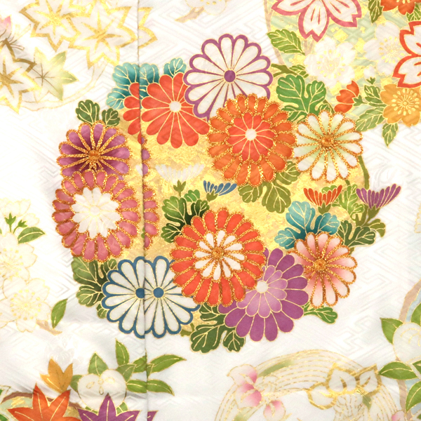 吉澤織物 吉澤の友禅 振袖 白 花の丸 松竹梅 四季花 正絹 着物 成人式［308,000円］ 枚目