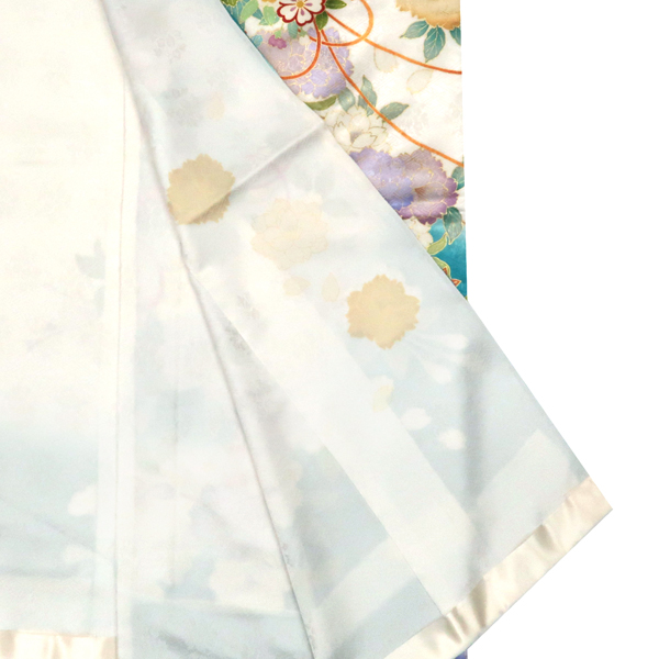 吉澤織物 吉澤の友禅 振袖 友禅 白 水色 くす玉 菊 牡丹 正絹 フォーマル 着物 成人式［308,000円］ 枚目