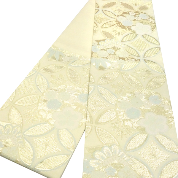 樹織物 振袖用袋帯 ベージュ 金 西陣織 七宝 古典柄 成人式［36,300円］ 枚目