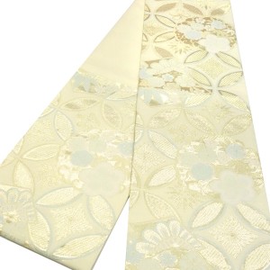 樹織物 振袖用袋帯 ベージュ 金 西陣織 七宝 古典柄 成人式［36,300円］