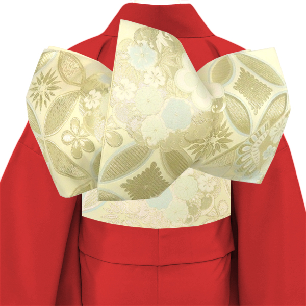 樹織物 振袖用袋帯 ベージュ 金 西陣織 七宝 古典柄 成人式［36,300円］ 枚目