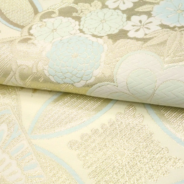 樹織物 振袖用袋帯 ベージュ 金 西陣織 七宝 古典柄 成人式［36,300円］ 枚目