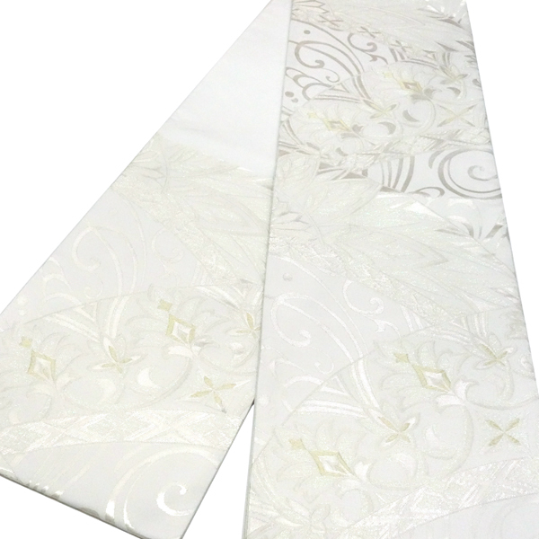 振袖用袋帯 樹織物 白 シルバー 西陣織 唐草 古典柄 成人式［36,300円］ 枚目