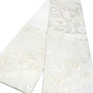 振袖用袋帯 樹織物 白 シルバー 西陣織 唐草 古典柄 成人式［36,300円］