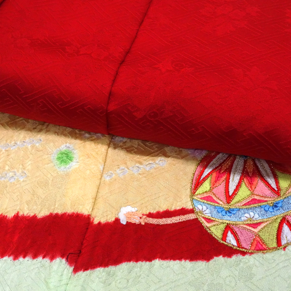 お宮参り 女の子産着 赤色 正絹 刺繍 絞り 着物 初着 のしめ 女 宮参り 毬 牡丹 鉾 うさぎ 赤ちゃん 女児［121,000円］ 枚目