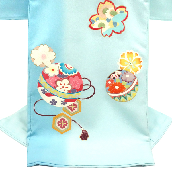 お宮参り 手描友禅 女の子産着 水色 正絹 着物 女 毬［132,000円］ 枚目