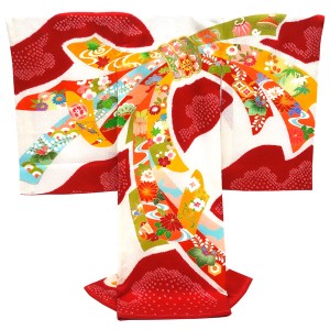 手描友禅 女の子産着 赤色 正絹 お宮参り 絞り 着物 束ね熨斗［132,000円］