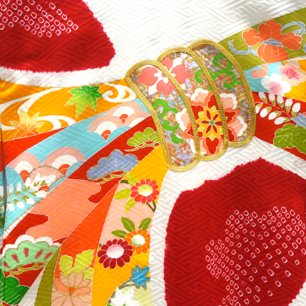 手描友禅 女の子産着 赤色 正絹 お宮参り 絞り 着物 束ね熨斗［132,000円］ 枚目