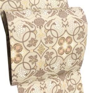 高島織物 紹巴織 袋帯 経錦 ベージュ 葡萄唐草 絹 西陣織 全通［187,000円］