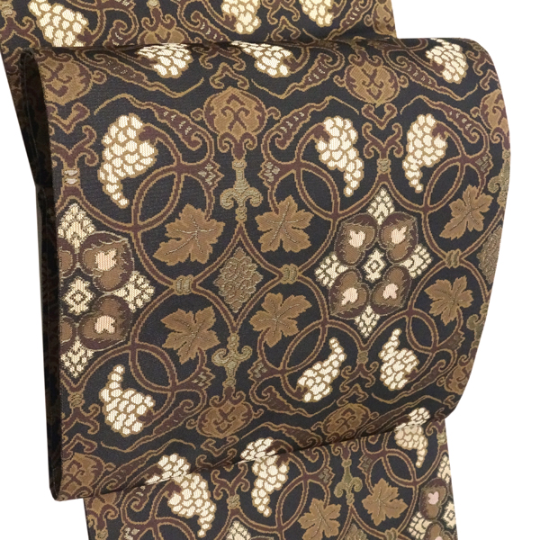 高島織物 袋帯 黒 茶色 西陣織 葡萄唐草 絹 全通［187,000円］ 枚目