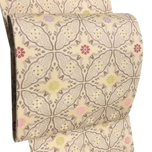 高島織物 紹巴織 袋帯 ベージュ 経錦 七宝 絹 西陣織 全通［187,000円］ 枚目