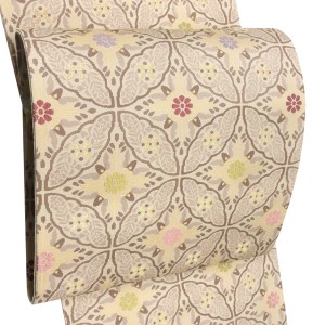 高島織物 紹巴織 袋帯 ベージュ 経錦 七宝 絹 西陣織 全通［187,000円］