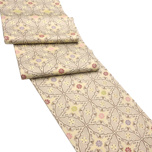 高島織物 紹巴織 袋帯 ベージュ 経錦 七宝 絹 西陣織 全通［187,000円］ 枚目