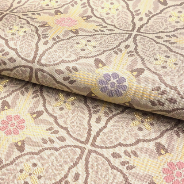 高島織物 紹巴織 袋帯 ベージュ 経錦 七宝 絹 西陣織 全通［187,000円］ 枚目