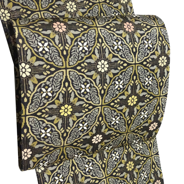 高島織物 紹巴織 袋帯 黒 経錦 七宝 絹 西陣織 全通［187,000円］ 枚目