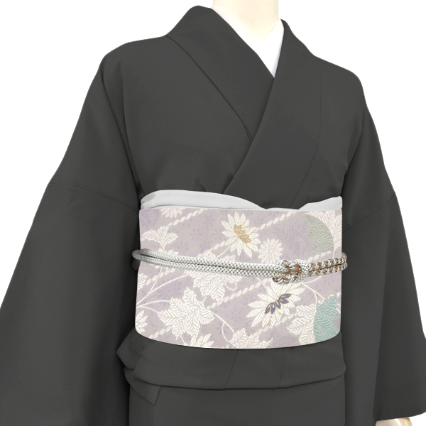 弥栄織物 名古屋帯 西陣織 正絹 薄紫色 菊 スリーシーズン帯［36,300円］ 枚目