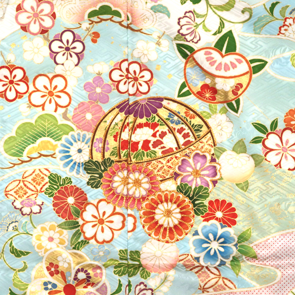 吉澤の友禅 振袖 白 水色 毬 遠山 正絹 着物 成人式 吉澤織物［308,000円］ 枚目