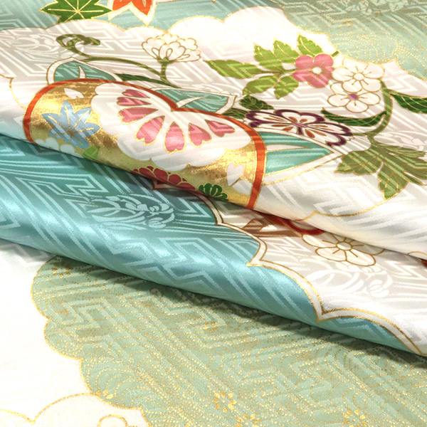 吉澤の友禅 振袖 白 水色 毬 遠山 正絹 着物 成人式 吉澤織物［308,000円］ 枚目