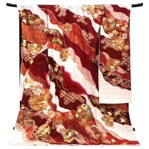 吉澤の友禅 振袖 赤 花の丸 牡丹唐草 古典 正絹 着物 成人式 吉澤織物［308,000円］