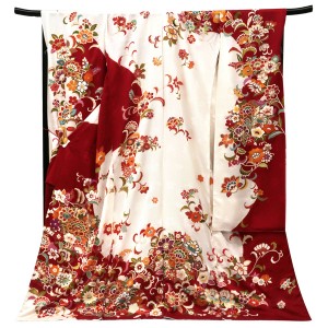 手挿し京友禅 振袖 赤白 牡丹唐草 正絹 着物 成人式［480,700円］