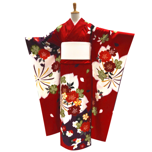 振袖 赤 古典柄 桜柄 正絹 着物 成人式［143,000円］  枚目