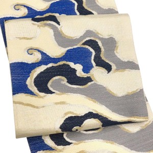 鹿子井山田 名古屋帯 西陣織 ベージュ 絹 雲文様［66,000円］