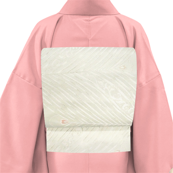 佐々木染織 袋帯 白色 絹 孔雀羽 西陣織 古典柄［35,200円］ 枚目