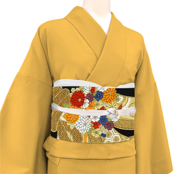 岡文織物 振袖用袋帯 黒色 西陣織 正絹 熨斗四季花文 成人式 古典柄［66,000円］ 枚目