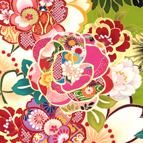 仕立て上がり 振袖 古典柄 黄緑 桜 菊 梅 四季花 正絹 成人式 卒業式 絹［110,000円］ 枚目