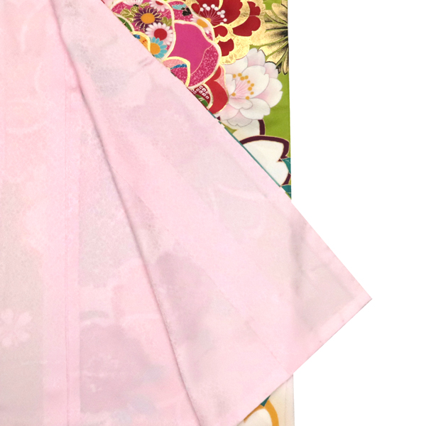 仕立て上がり 振袖 古典柄 黄緑 桜 菊 梅 四季花 正絹 成人式 卒業式 絹［110,000円］ 枚目
