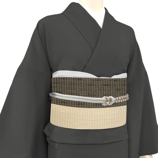 近賢織物 米沢織 八寸名古屋帯 ベージュ 胡蝶 和紙 絹 単衣 宝来織 八寸帯［79,200円］ 枚目