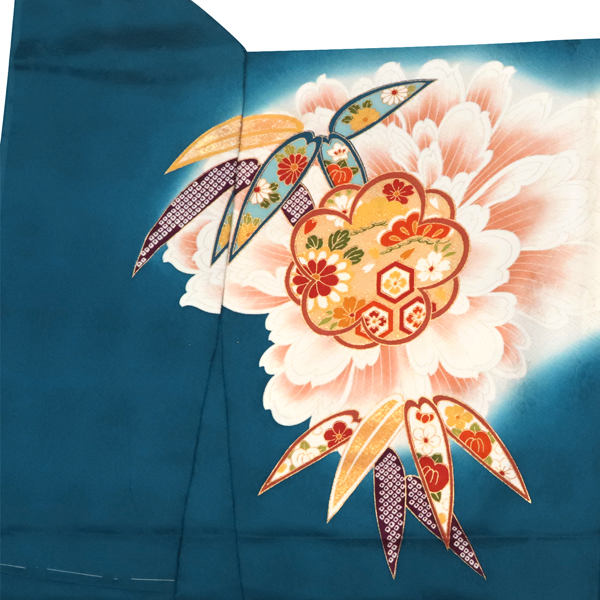 振袖 正絹 青 古典柄 牡丹 毬 桜 梅 笹［143,000円］ 枚目