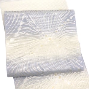 佐々木染織 夏絽名古屋帯 白×青藤色 西陣織 正絹 夏帯 新品［27,500円］