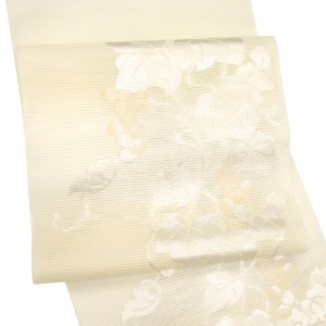 佐々木染織 夏絽名古屋帯 白 黄色 葡萄 西陣織 正絹［27,500円］