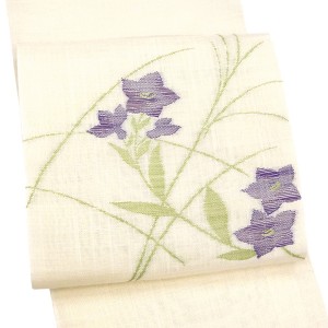 七野 宮岸織物 麻名古屋帯 夏用 生成り 桔梗 芒 麻帯 本麻［49,500円］