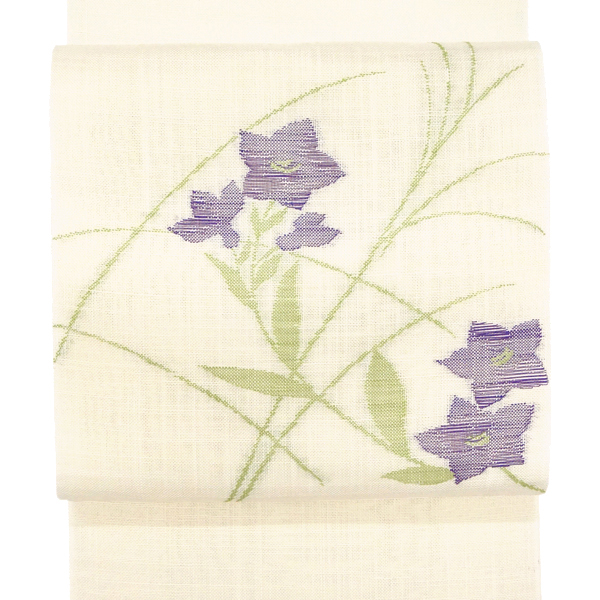 七野 宮岸織物 麻名古屋帯 夏用 生成り 桔梗 芒 麻帯 本麻［49,500円］ 枚目